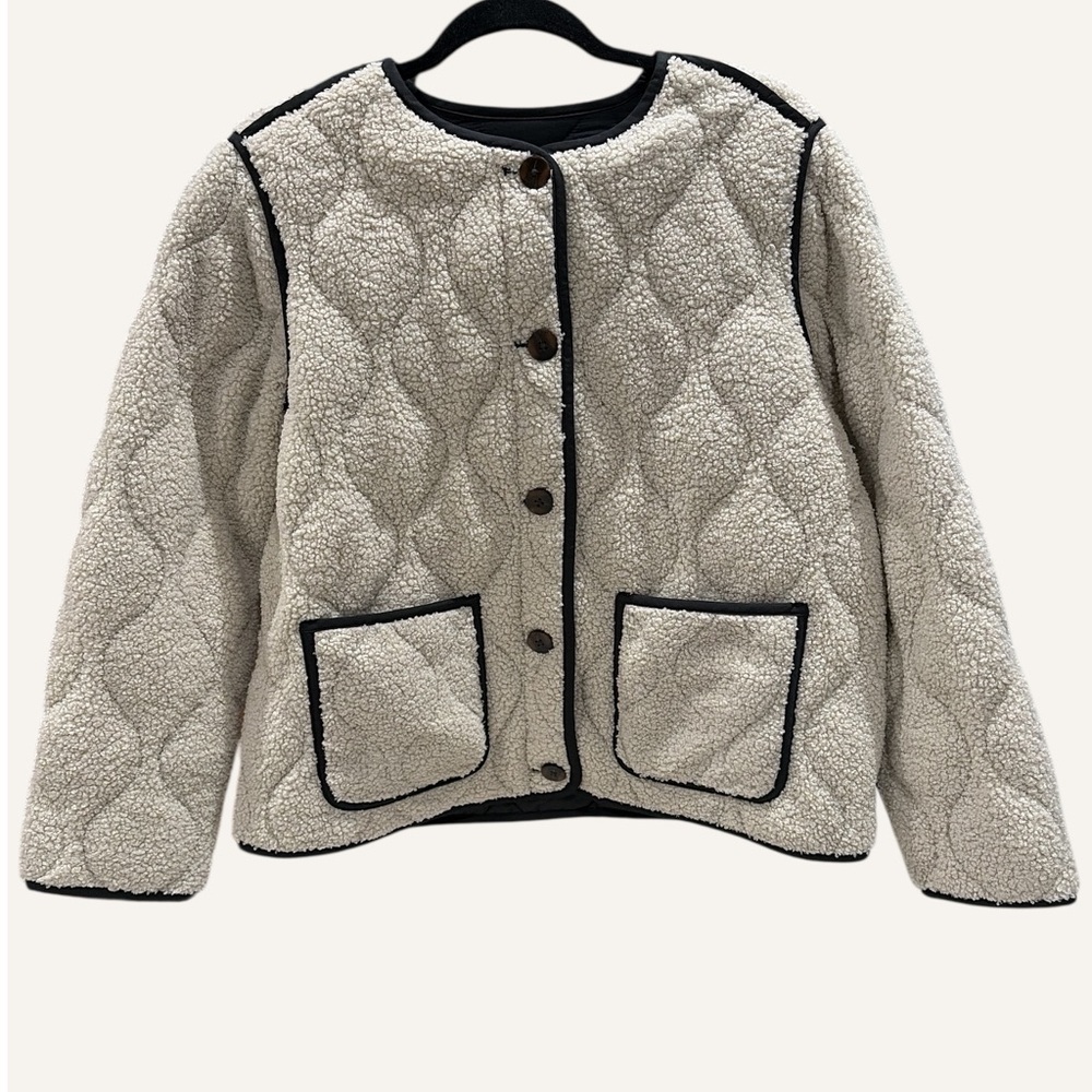 J. Jill Cream Jacket with Black Accents Button up